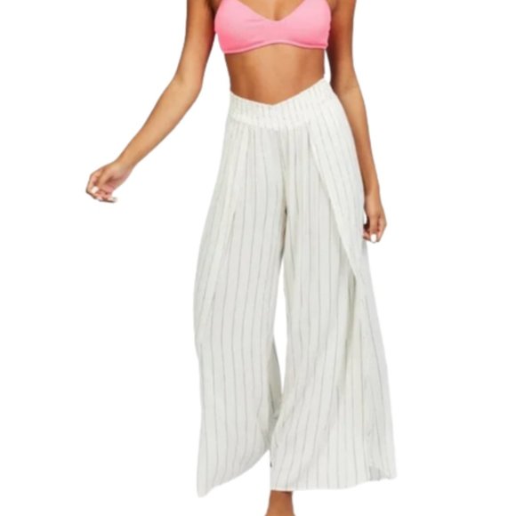 Billabong Pants - Billabong Wandering Soul White Wide Leg Striped Smocked Pants Size Small NWT